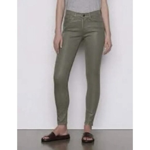 Frame Women’s Size 24 Le Skinny De Jeanne Green Coated Denim Jeans Surplus NWT - Picture 3 of 14